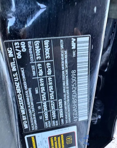 2013 Mercedes-Benz Ml 350 4Matic from USA, damaged, VIN 4JGDA5HB5DA253098